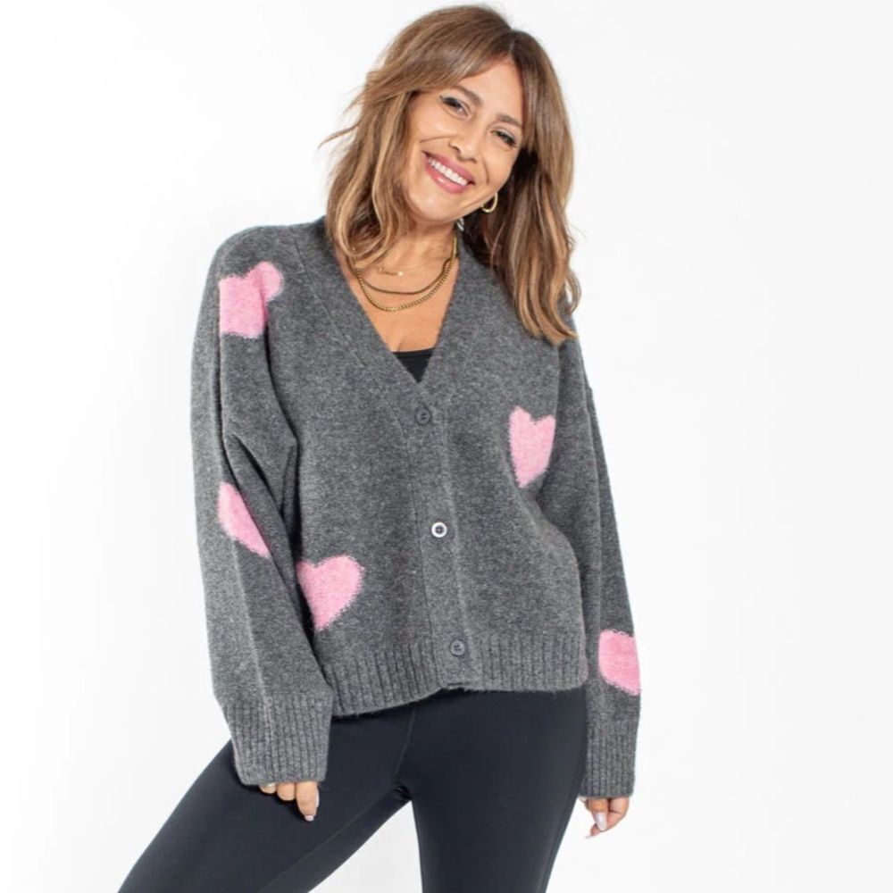Smash + Tess Womens Eloise Heart Heather Charcoal Combo Cardigan NWT XS/S